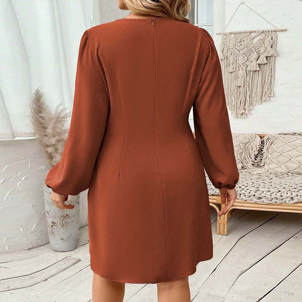 Women’s midi dress with wrap look and long sleeves Ivyshape
