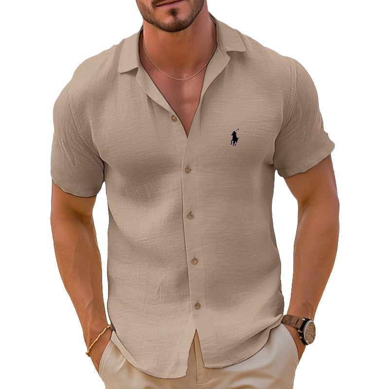 Men's Short Sleeve Shirt Made of Lightweight Linen Blend IvyShape