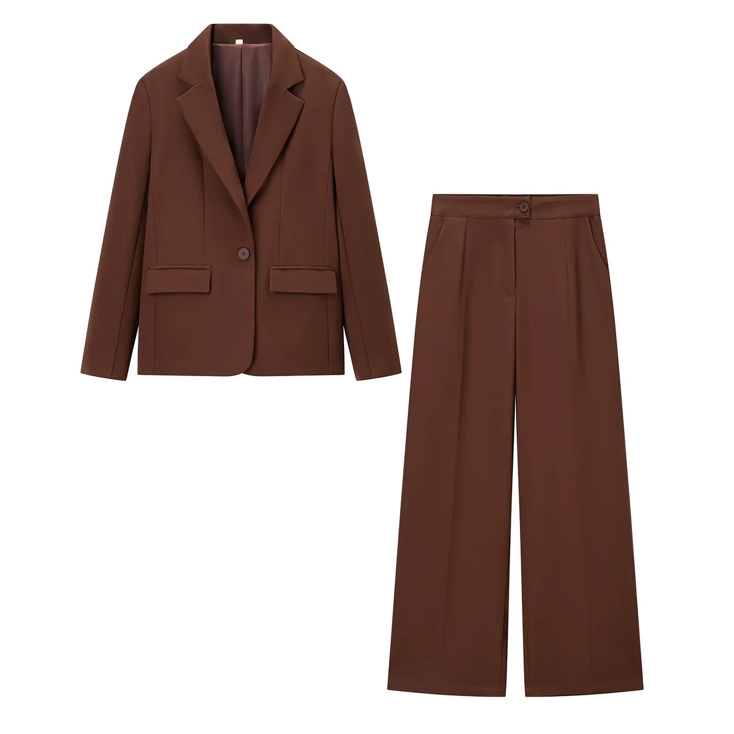 Women elegant suit set with fitted blazer and wide-cut trousers Ivyshape