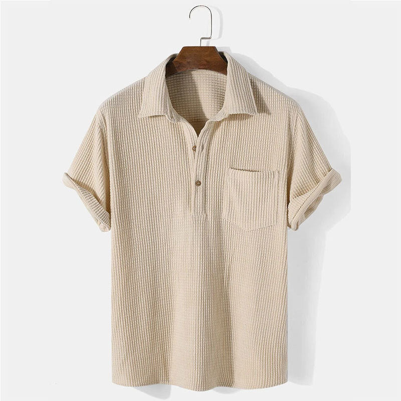 Men's Short Sleeve Henley Shirt with Textured Fabric and Practical Chest Pocket Ivyshape