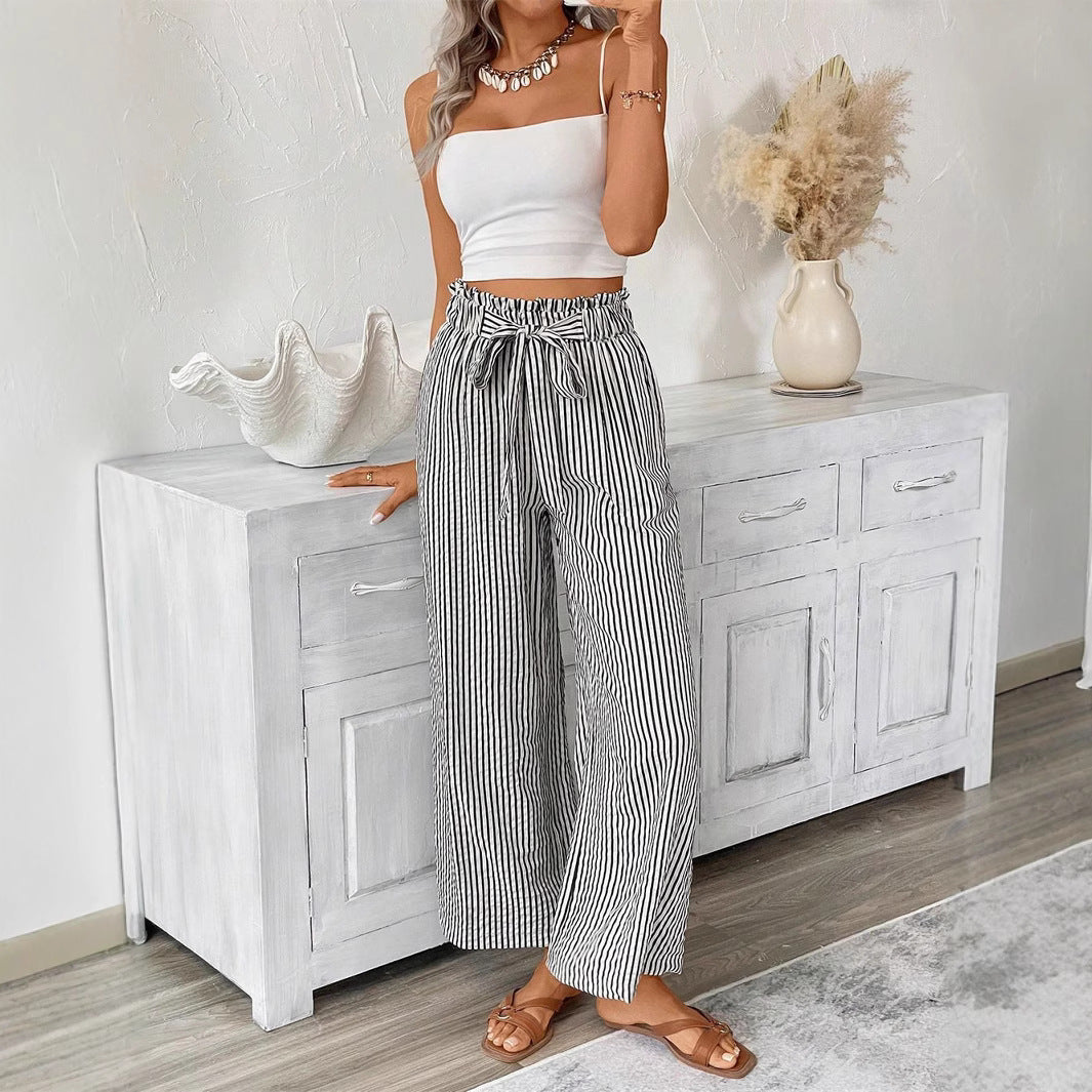 Women's wide summer trousers with elastic waistband Ivyshape