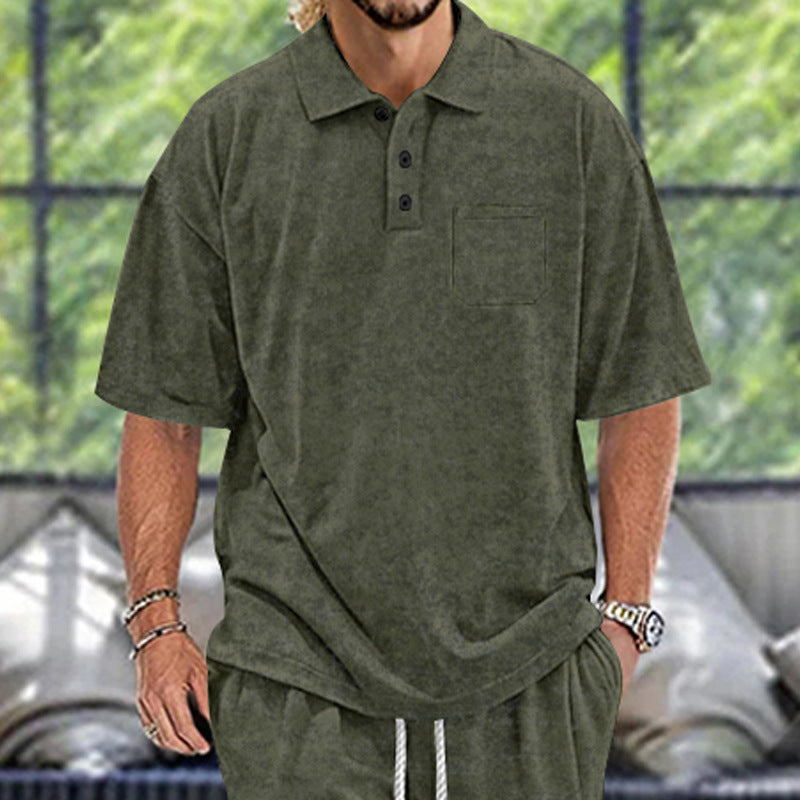 Men's polo shirt with textured design and practical buttons Ivyshape