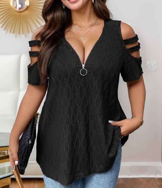 Women elegant top with creative zipper and cut-out sleeves Ivyshape