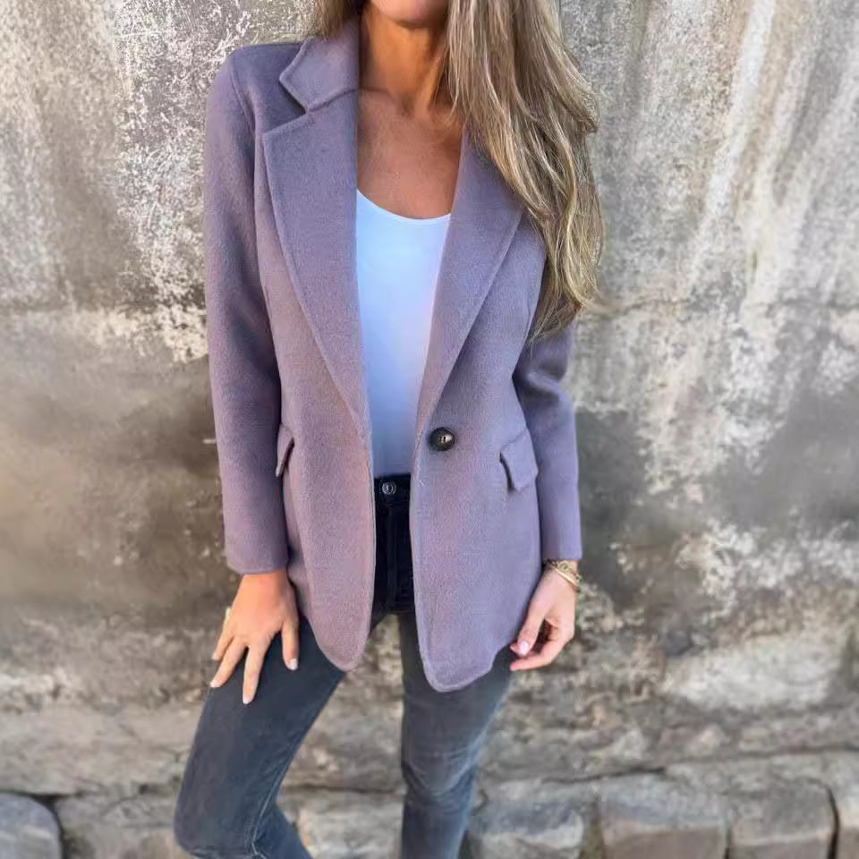 IvyShape | Casual Woolen Lapel Button Faux Pocket Suit Jacket