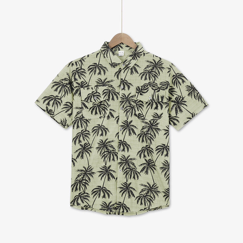 Men's short sleeve shirt with tropical palm pattern and breathable structure Ivyshape
