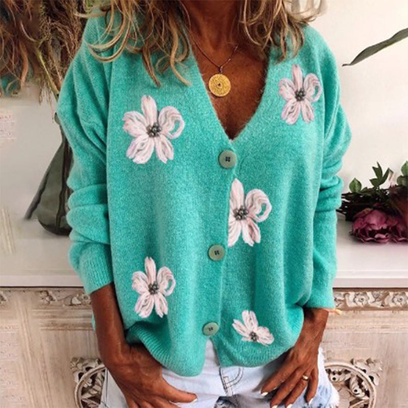 Women Playful Cardigan with Floral Pattern Ivyshape