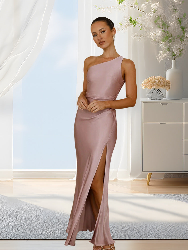 Women's Elegant Evening Dress with Asymmetrical Cut and High Slit Ivyshape