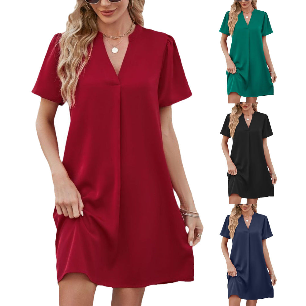 IvyShape | Satin Office Casual Loose V-Neck Sexy Dress