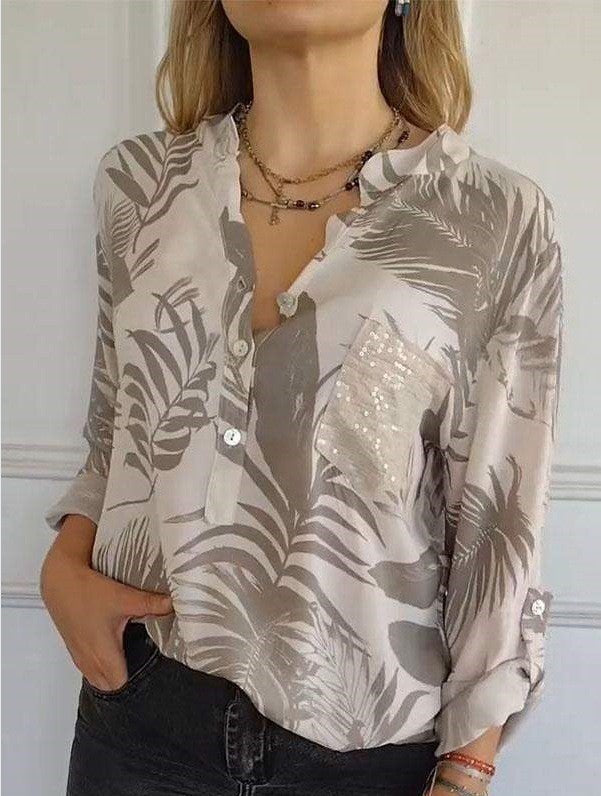 Ivyshape | Printed Sequin Shirt With Long Sleeves