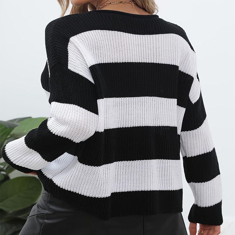 IvyShape | Trendy Striped Loose Casual Sweater Top