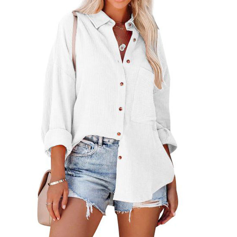 Ladies Chiffon Shirt with Wide Sleeves and Practical Breast Pocket Ivyshape