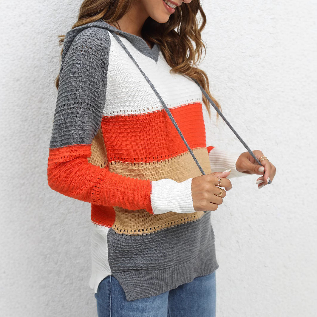 Women’s pullover with casual hoodie design and unique striped pattern Ivyshape