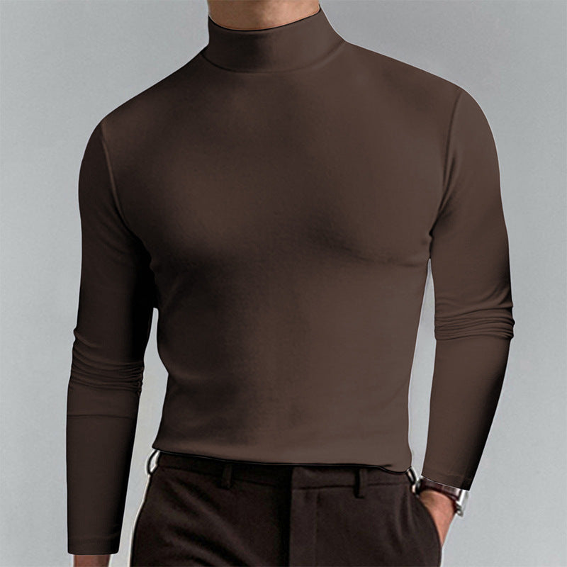 Men's Elegant Long Sleeve T-Shirt with High Collar Ivyshape