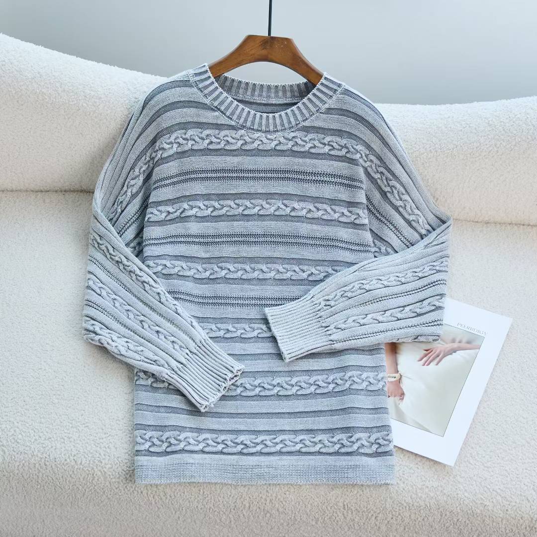 Women Fashionable Knit Sweater with Textured Pattern and Loose Fit Ivyshape