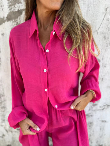 Ladies long-sleeved shirt blouse in oversized style with button placket Ivyshape