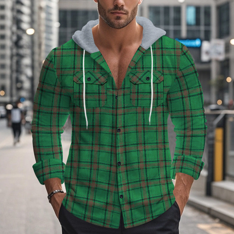 Men's lightweight flannel shirts with hood and modern check details Ivyshape