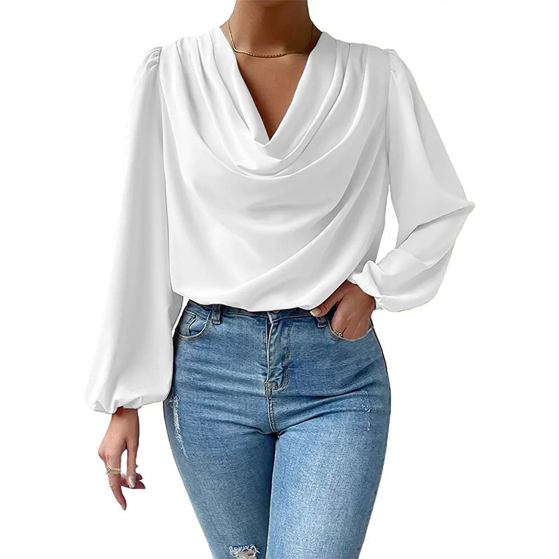 Ivyshape | Draped V-Neck Chiffon Top