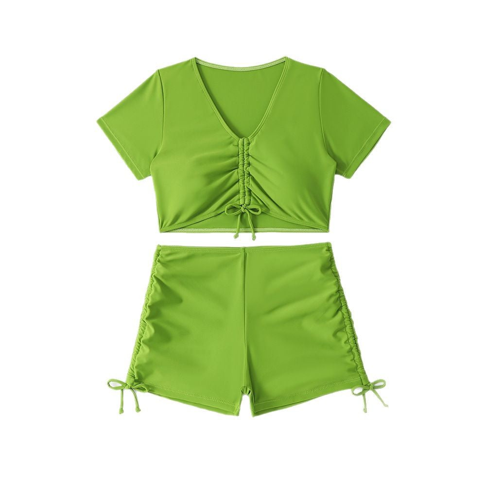 Women’s crop top bikini set with ruching and adjustable shorts Ivyshape