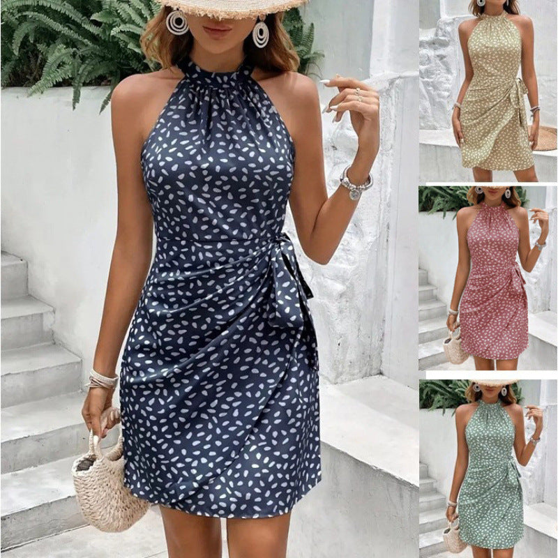 Ladies Stylish Wrap Dress with Halter Design and Ruffle Details Ivyshape