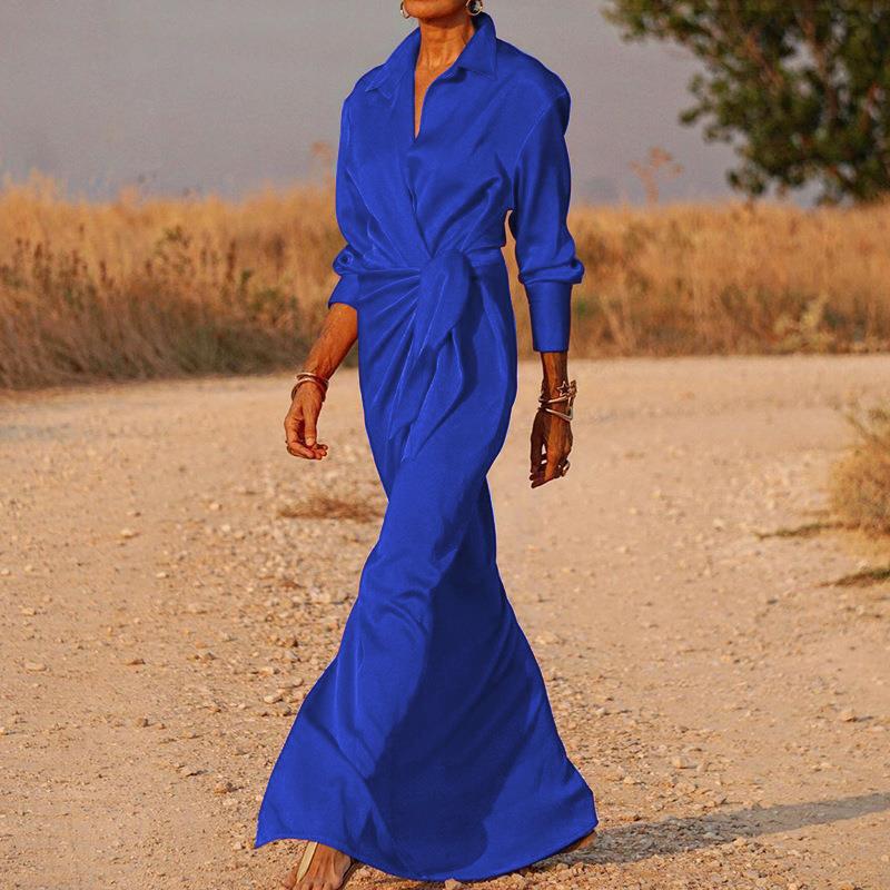 Ladies Elegant Wrap Maxi Dress with Feminine Cut and Side Slit Ivyshape