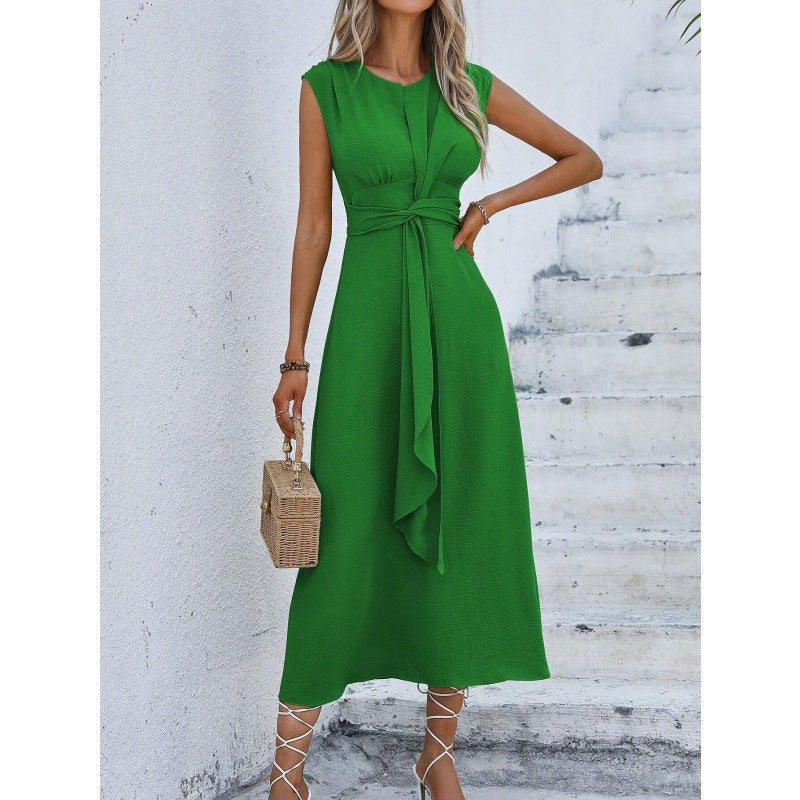 IvyShape | Waist-Tightening Strap Solid Sleeveless Long Dress