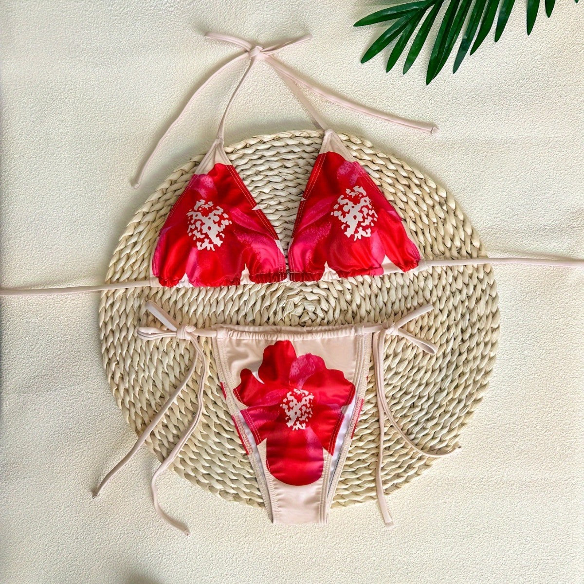 Women's triangle bikini with floral design and adjustable straps Ivyshape