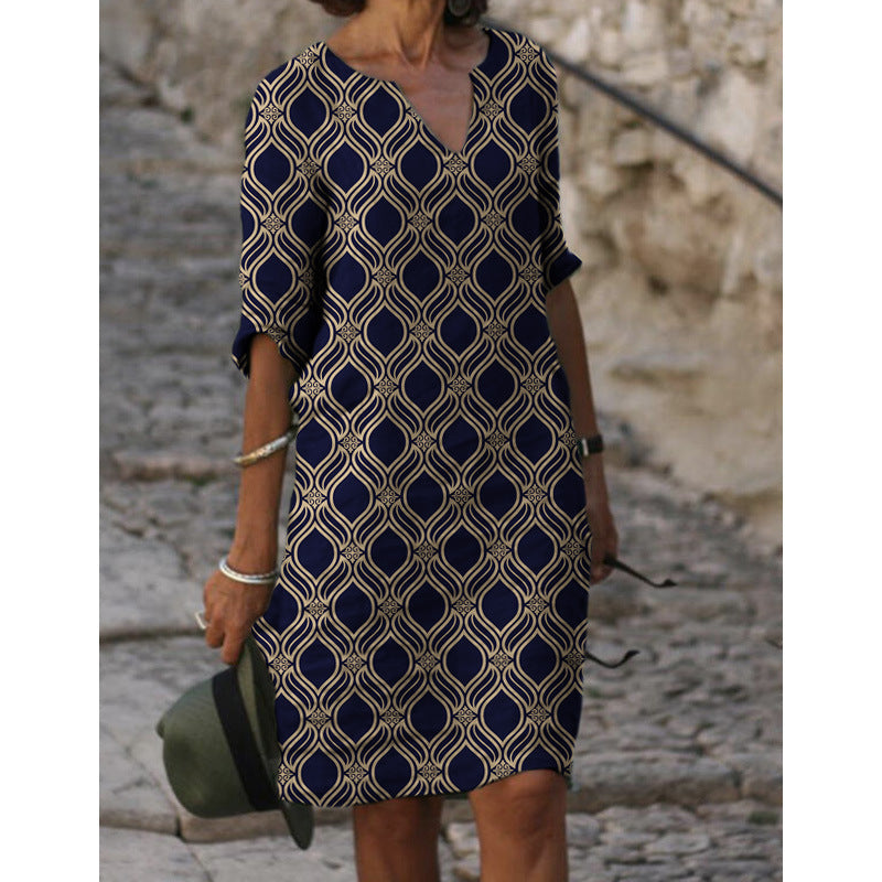 Women's Summer Linen Dress with Modern Pattern Ivyshape