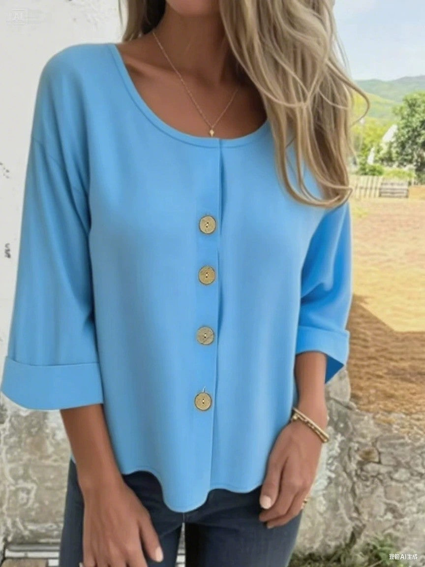 Ladies Elegant and Casual Blouse Shirt with Button Detail Ivyshape