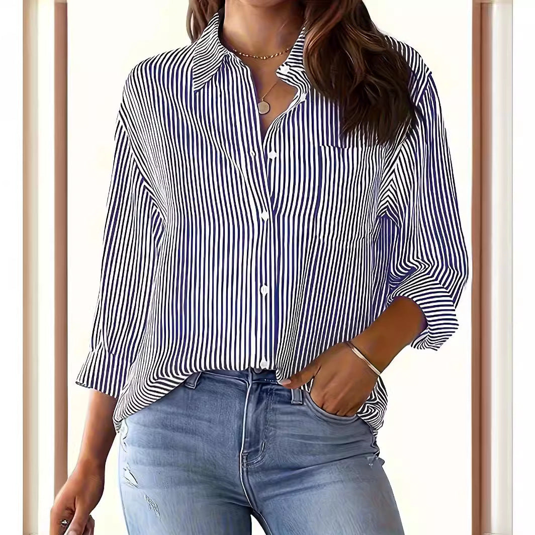 Women casual blouse with stripes Ivyshape