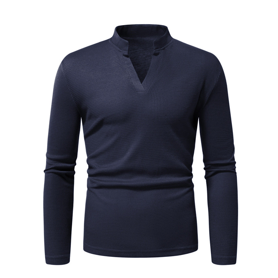 Men's long sleeve shirt with modern stand-up collar and textured surface Ivyshape