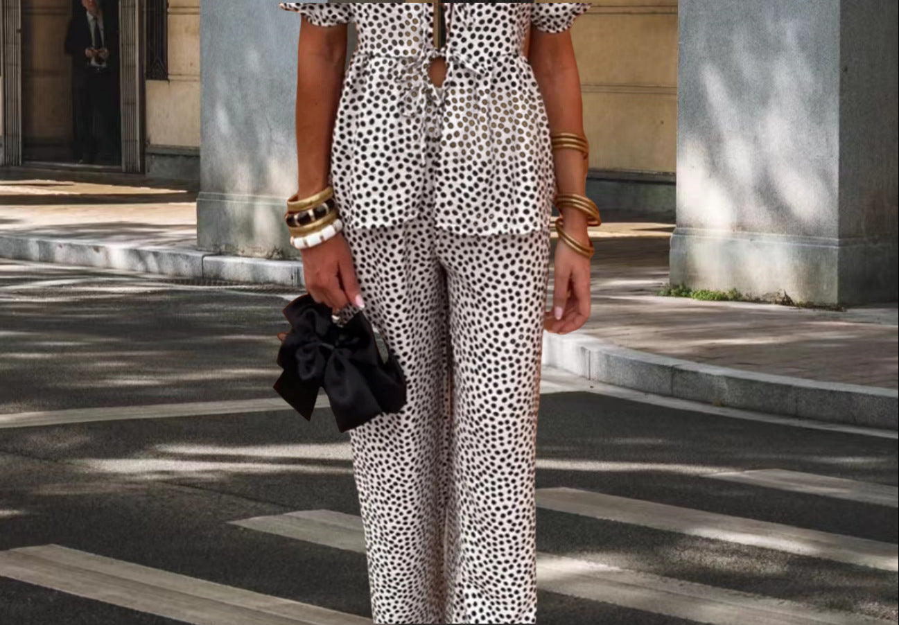 Women Elegant Set with Puff Sleeves and Patch Pockets Ivyshape