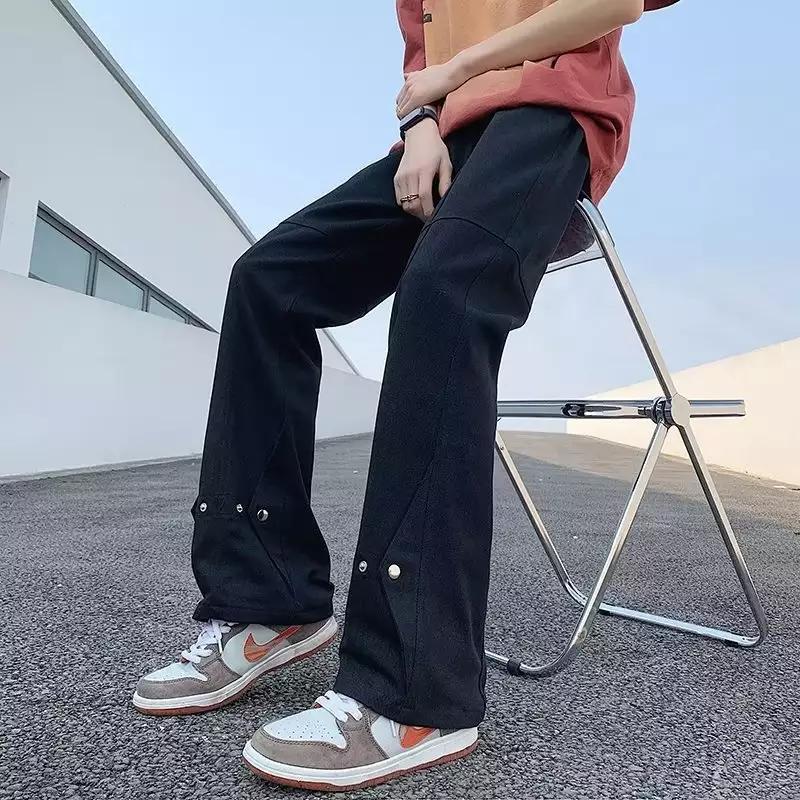 Men's casual double-layer pants with practical snap buttons and wide leg Ivyshape