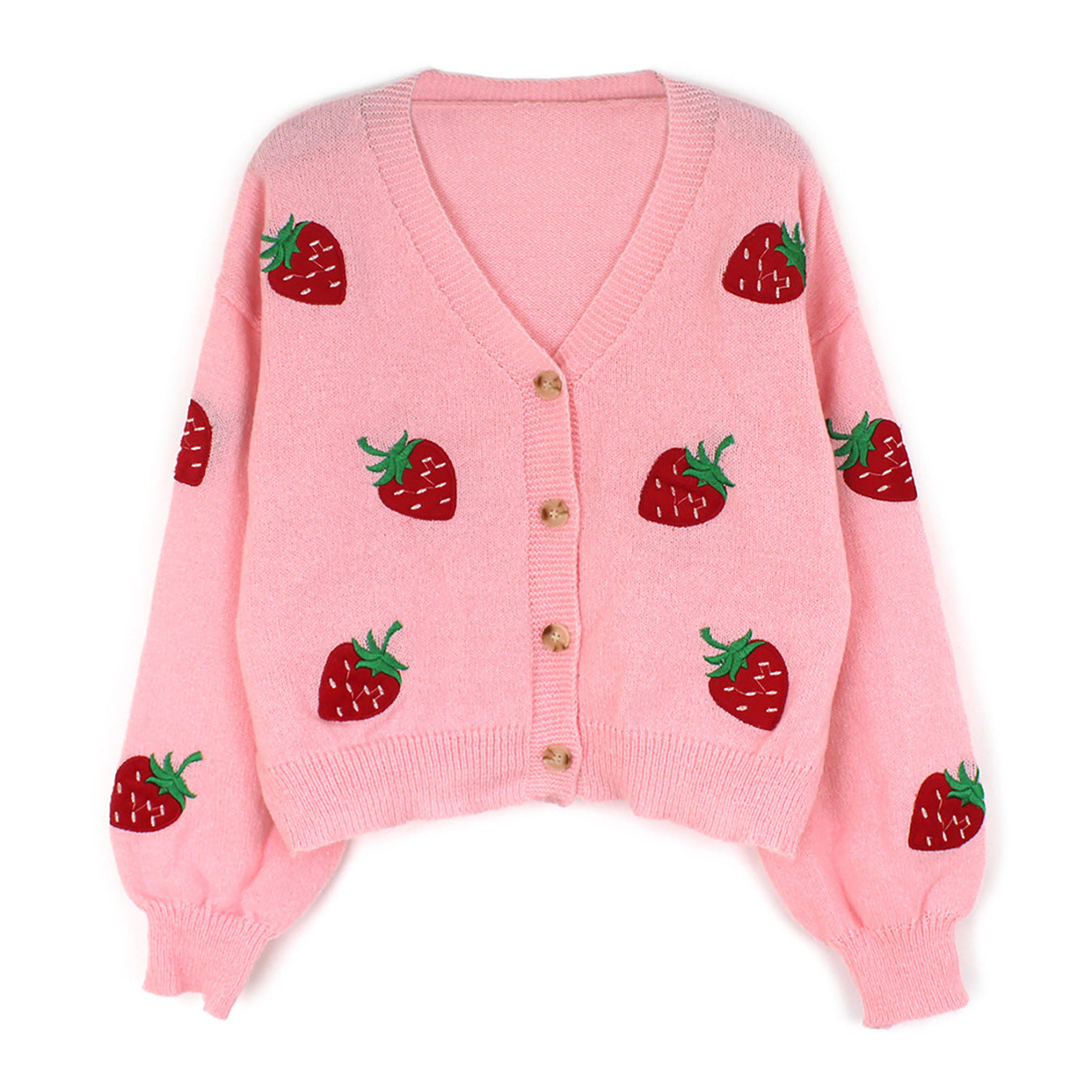 Women playful knit cardigan with strawberry embroidery Ivyshape