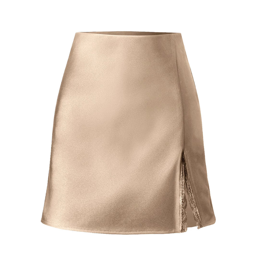 Women's satin skirt with side slit and lace accents Ivyshape