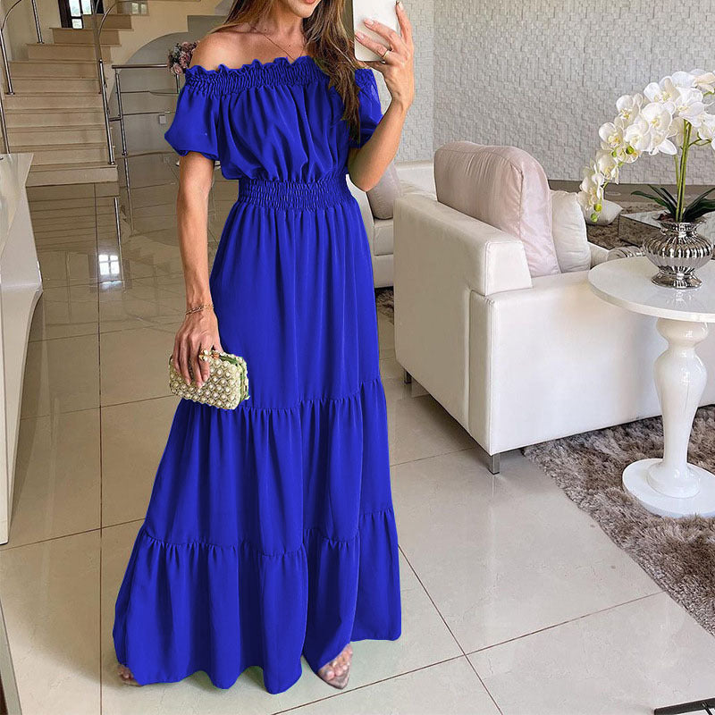 IvyShape | Off-Shoulder Solid Color Elastic Waist Maxi Dress