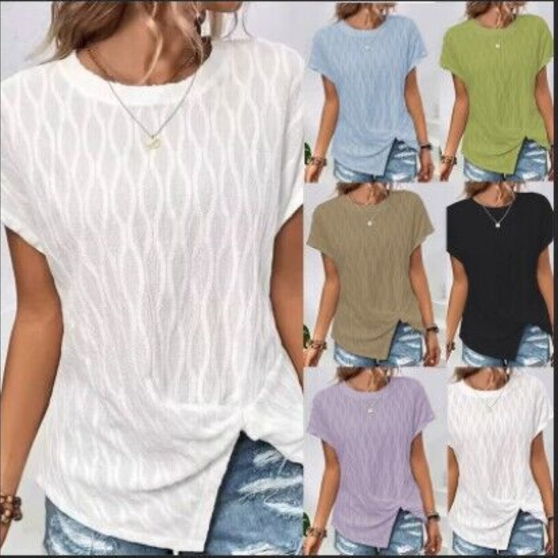 Ladies casual short sleeve top with knot element Ivyshape