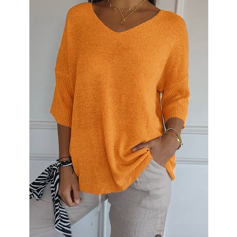 IvyShape | Relaxed V-Neck Casual Versatile Pullover Sweater