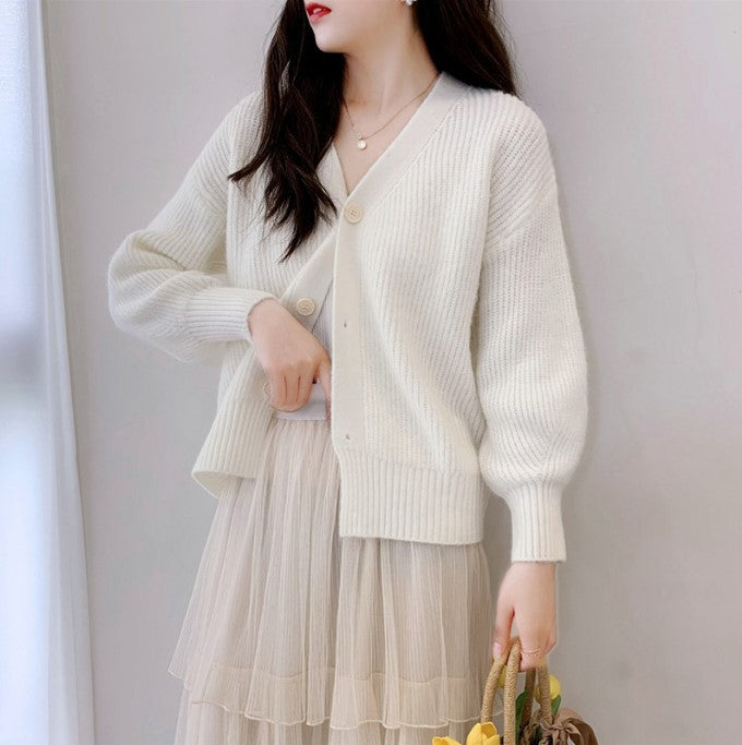 IvyShape | Candy Color V-Neck Long Sleeve Women's Cardigan