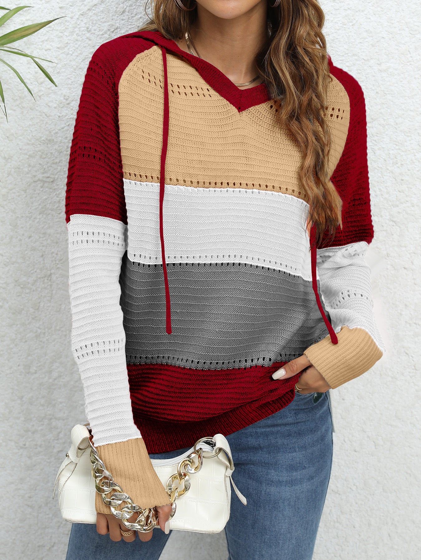 Women’s pullover with casual hoodie design and unique striped pattern Ivyshape