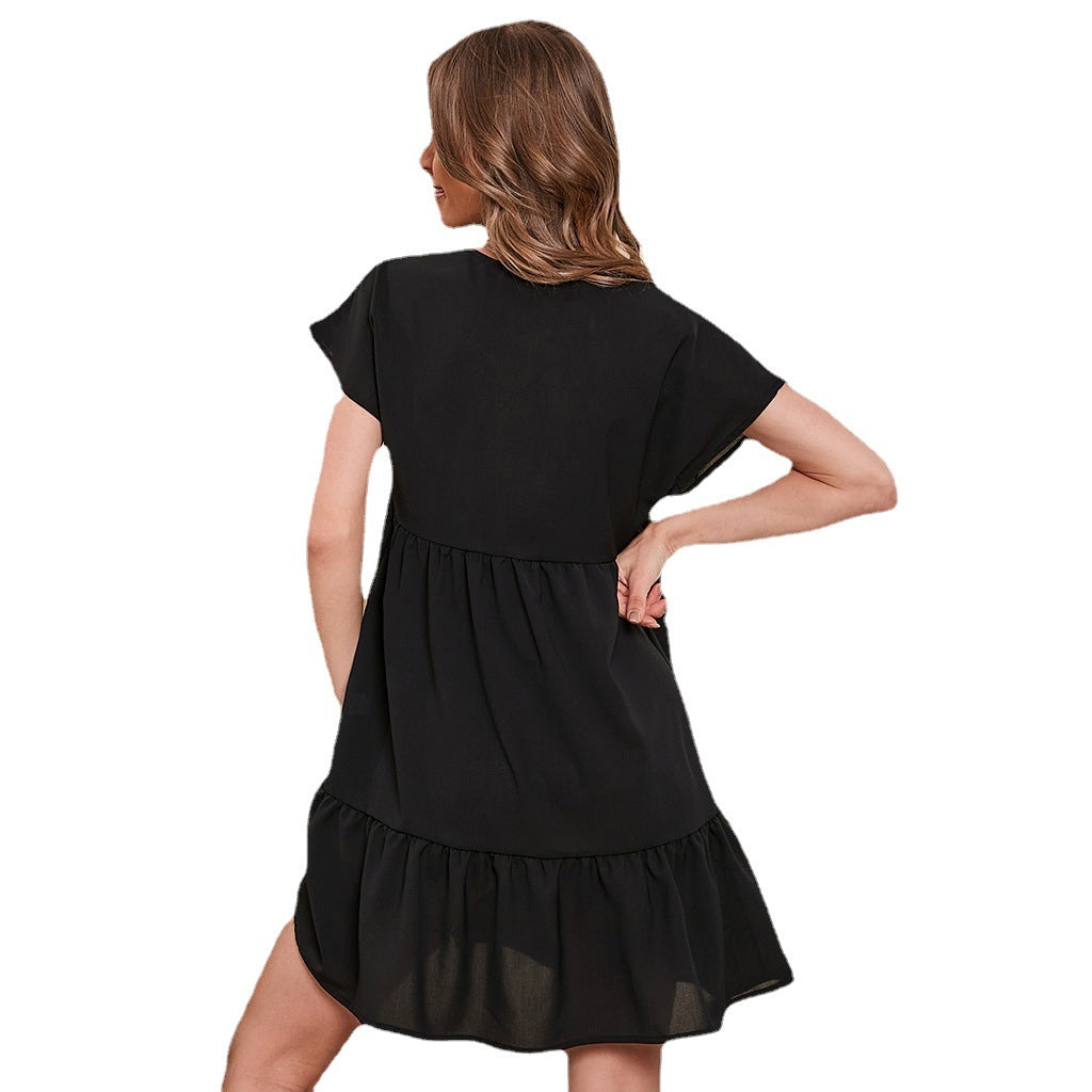 Women's casual summer dress with voluminous sleeves and fresh hem Ivyshape