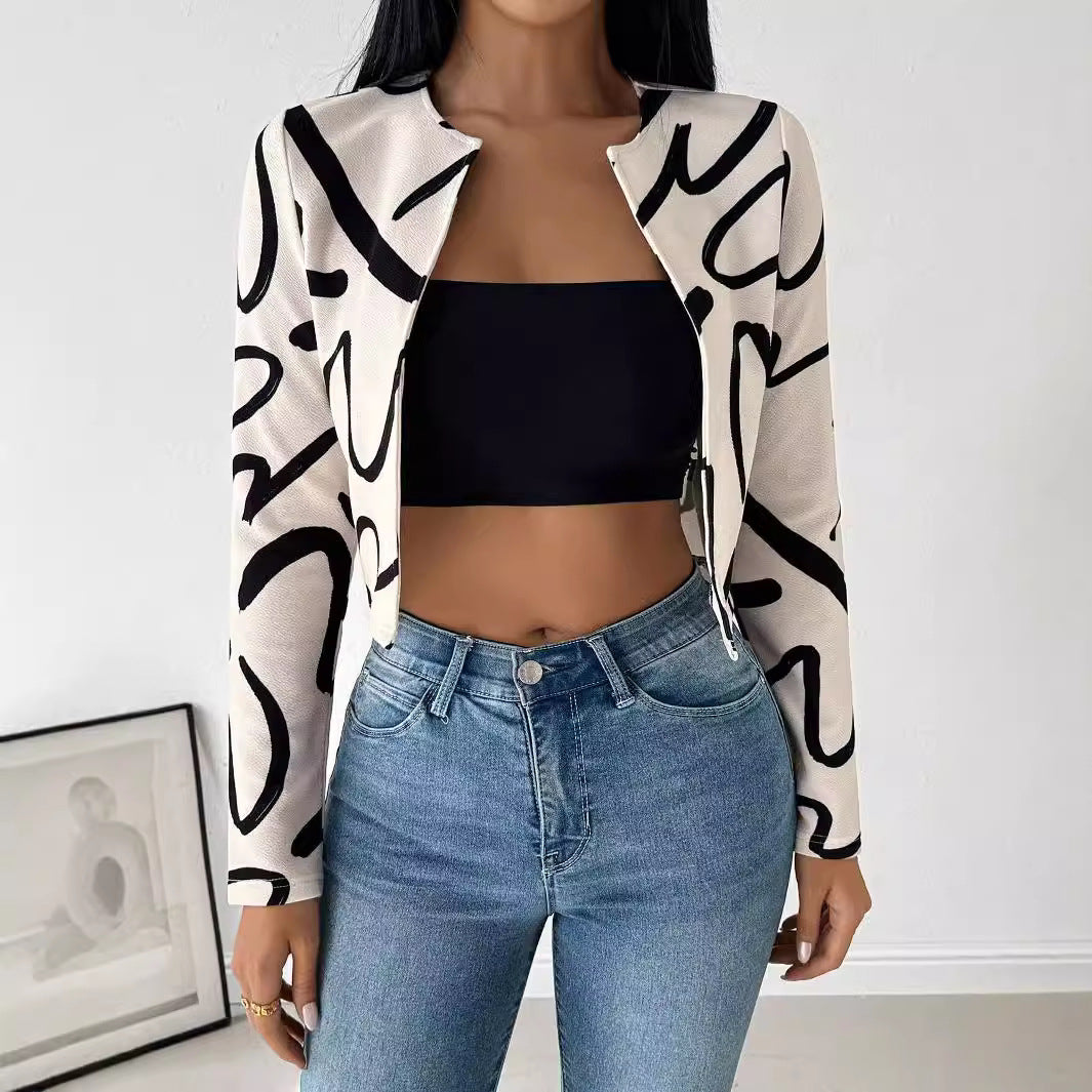 Women elegant short jacket with unique graphic pattern Ivyshape