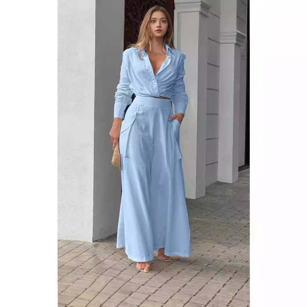 Women's elegant top with wide cut and matching palazzo pants Ivyshape