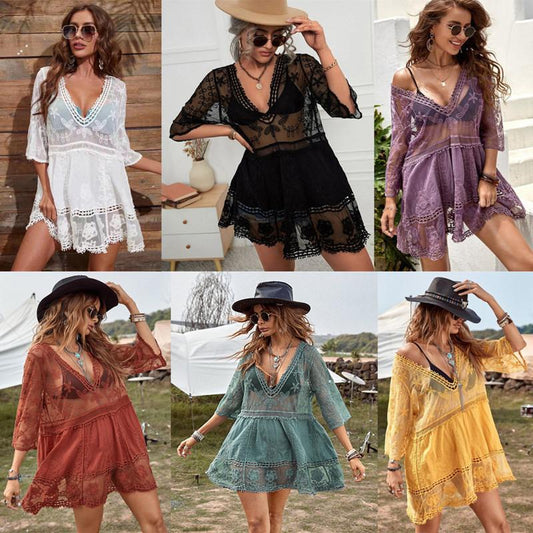 Women Elegant Transparent Beach Robe with Exquisite Embroidery Ivyshape