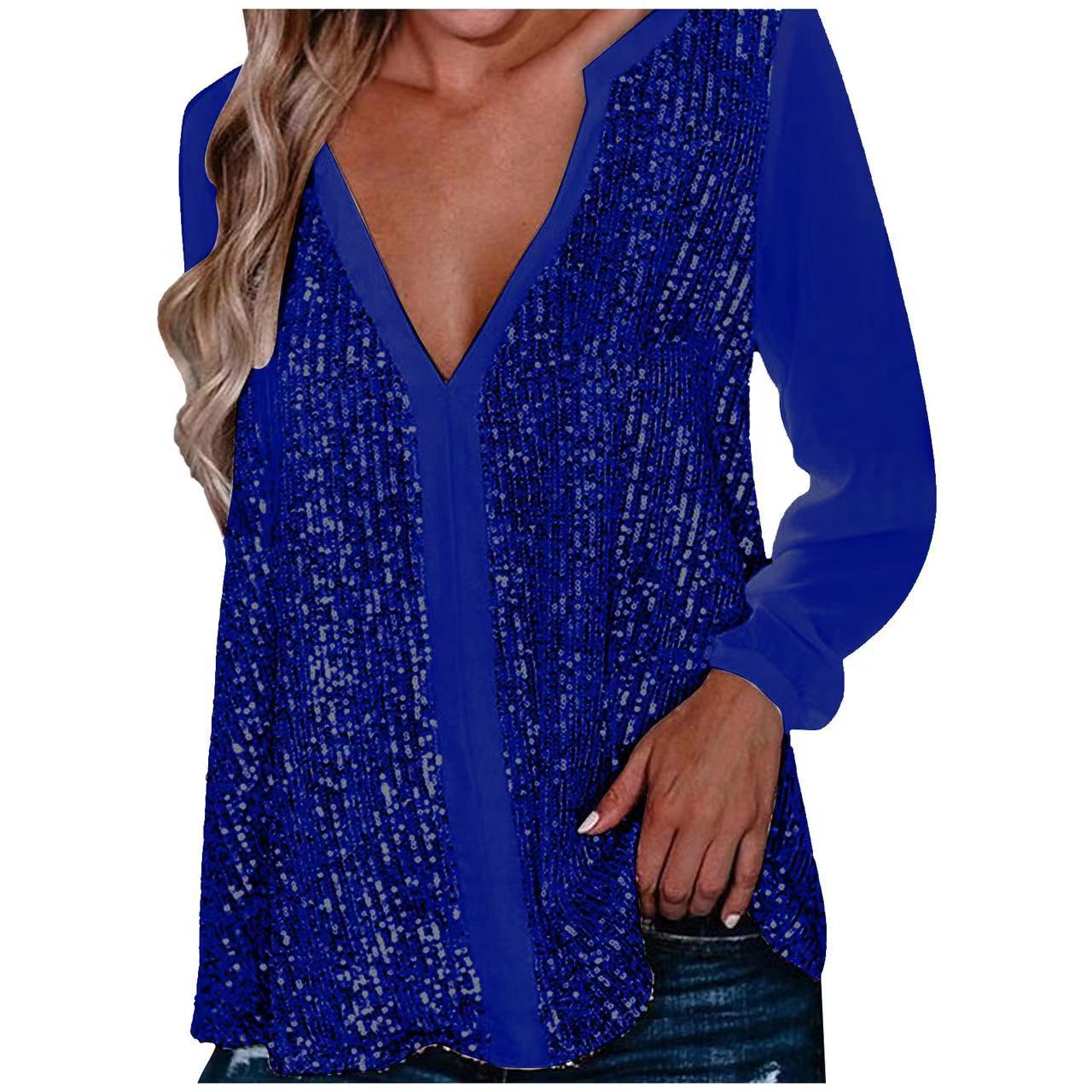 Ladies' fashionable, glamorous top with V-neck and glitter details Ivyshape
