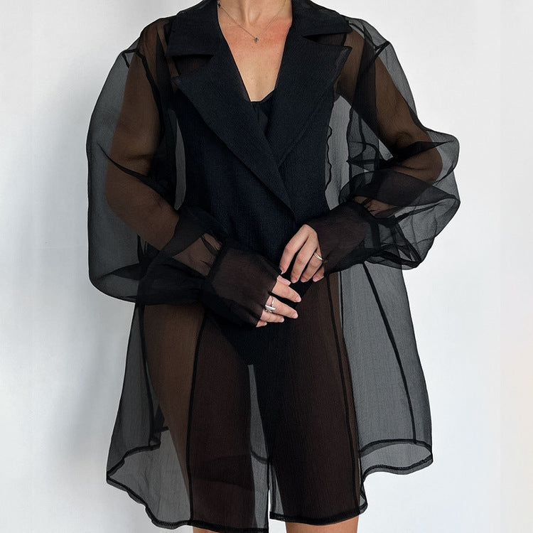 IvyShape | Sheer Long Sleeve Short Homewear Robe