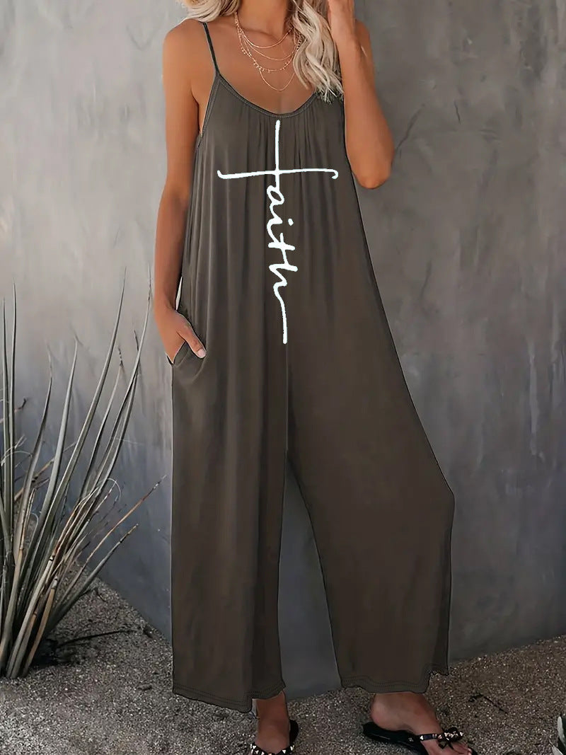 IvyShape | Casual Printed Insert Pocket Strap Jumpsuit