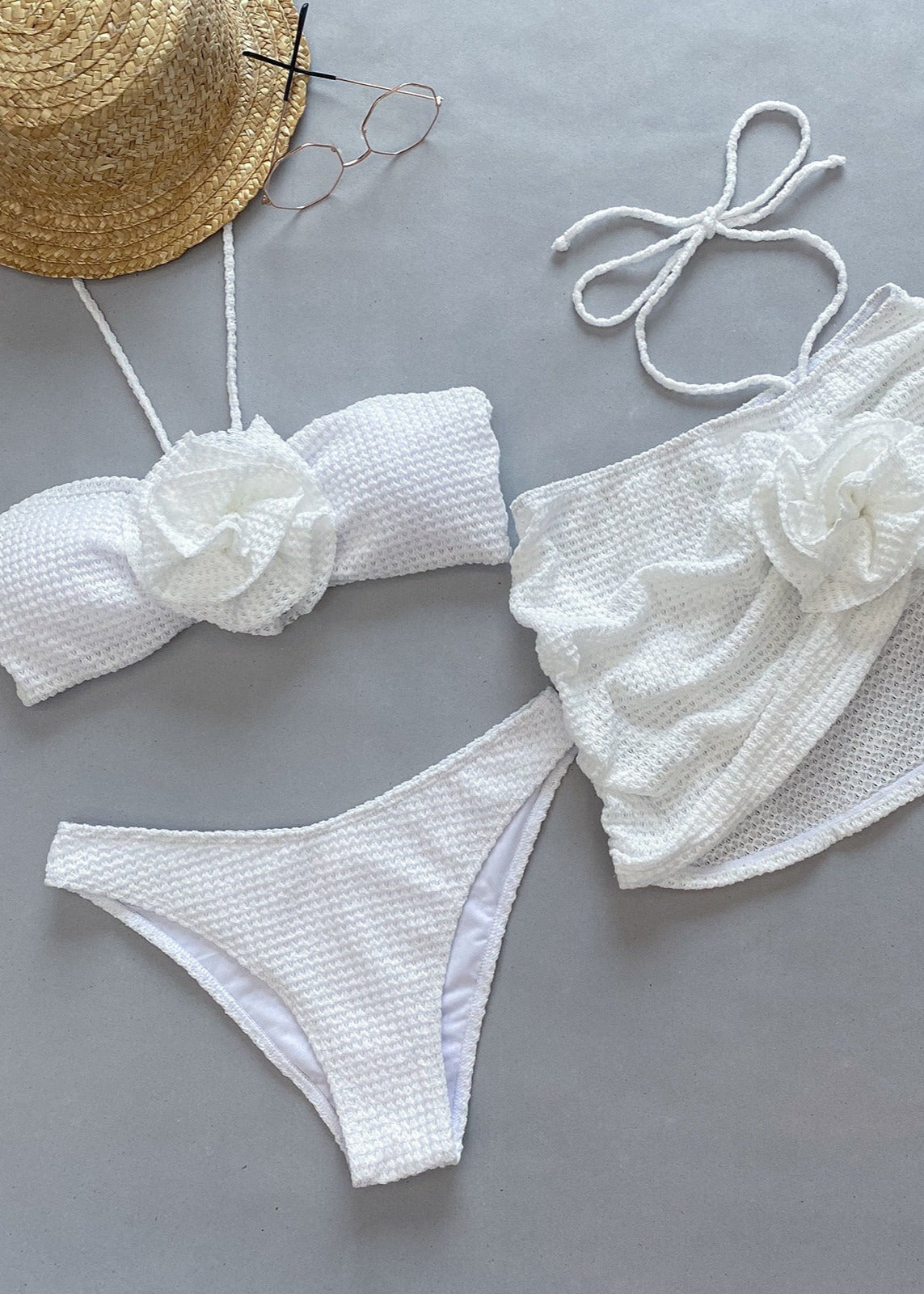 Ivyshape | Textured Bikini & Skirt Set