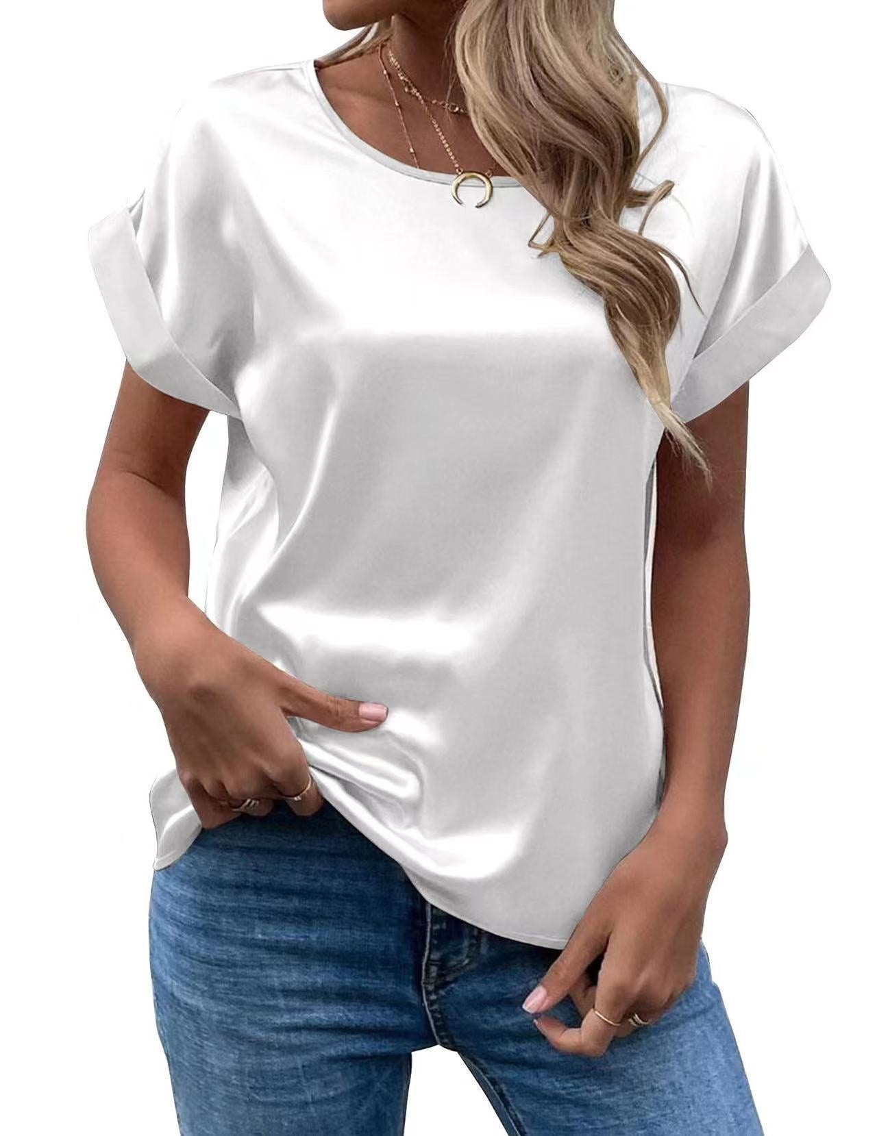 IvyShape | Women's Short Sleeve Satin Shirt