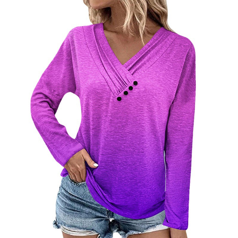 IvyShape | Long Sleeve Gradient Loose-Fitting Tee Top