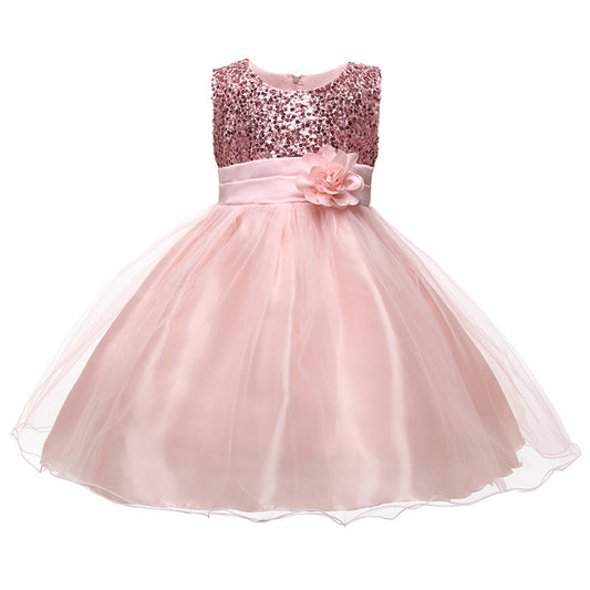 Girl Festive Tulle Dress with Glittering Top and Floral Appliqué Ivyshape